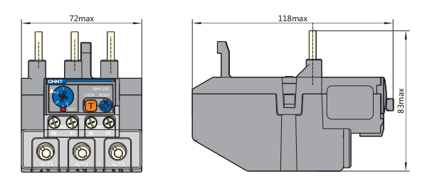 Kích thước Rơ le nhiệt CHINT NXR-100 (48-65A)