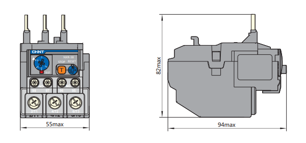 Kích thước Rơ le nhiệt CHINT NXR-38 (30-38A)