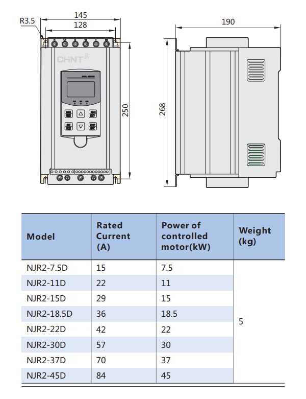 Kích thước Khởi động mềm CHINT NJR2-45D
