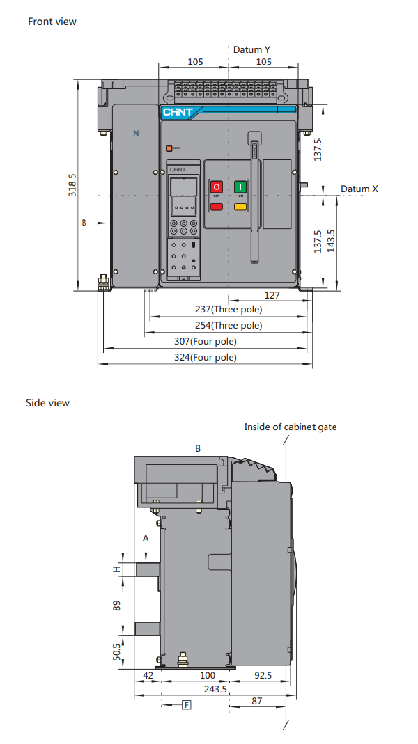 Kích thước Máy cắt ACB CHINT NXA16N08-MF4